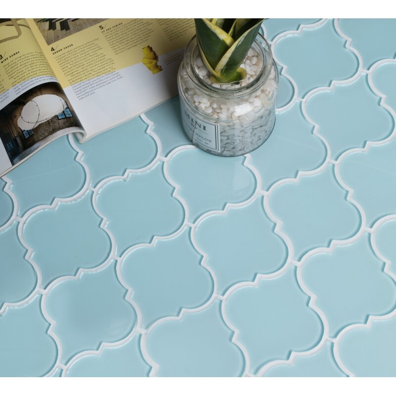 Baby Blue Water Jet Series 3" x 4" Glass Arabesque Mosaic Tile (Set of 5)ts403
