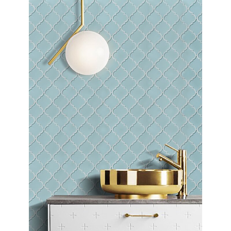 Baby Blue Water Jet Series 3" x 4" Glass Arabesque Mosaic Tile (Set of 5)ts403