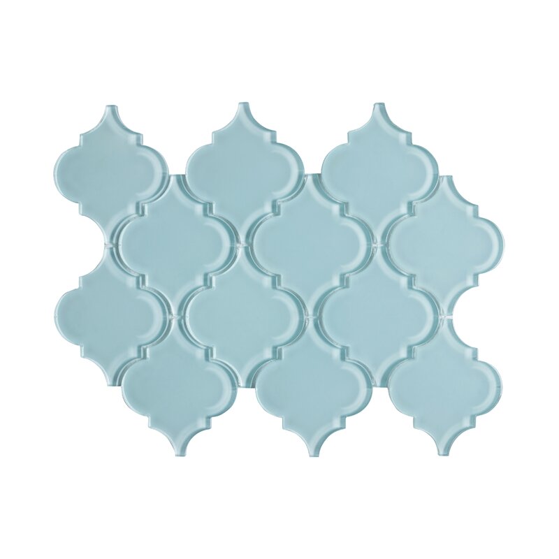 Baby Blue Water Jet Series 3" x 4" Glass Arabesque Mosaic Tile (Set of 5)ts403