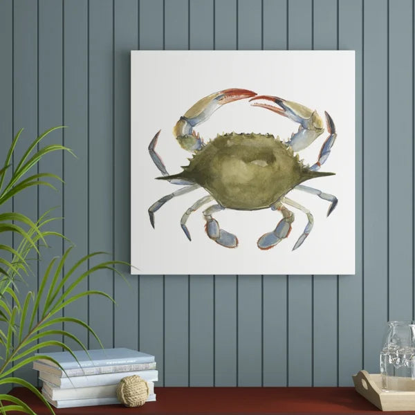 13.125" H x 13.125" W x 1.125" D Watercolor Crab II by Emma Scarvey - Painting on Canvas