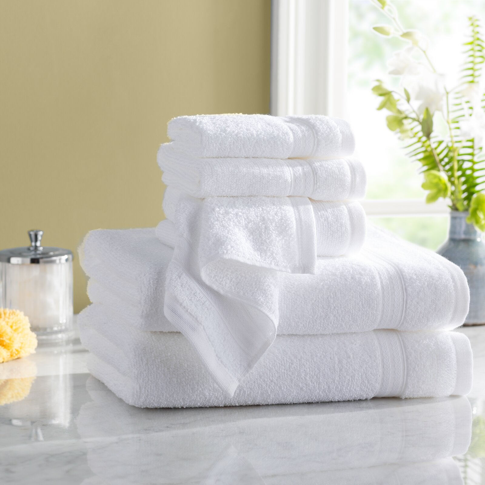 White Wayfair Basics® Quick Dry 6 Piece 100% Cotton Towel Set SC623