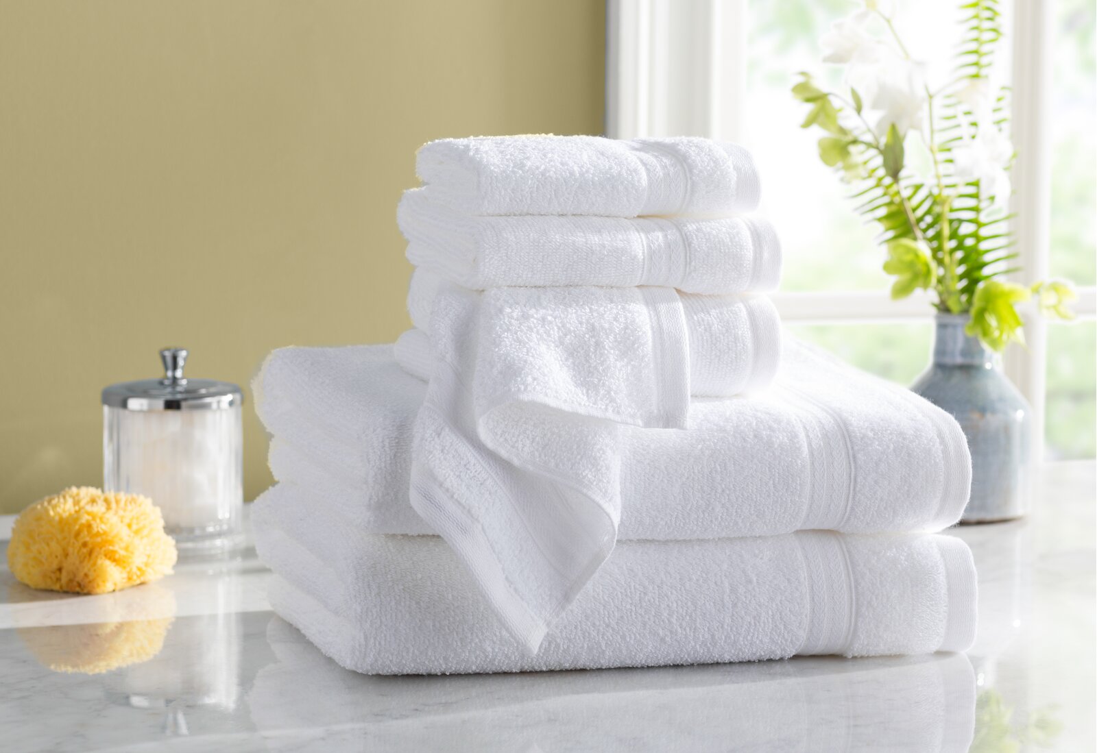 White Wayfair Basics® Quick Dry 6 Piece 100% Cotton Towel Set SC623