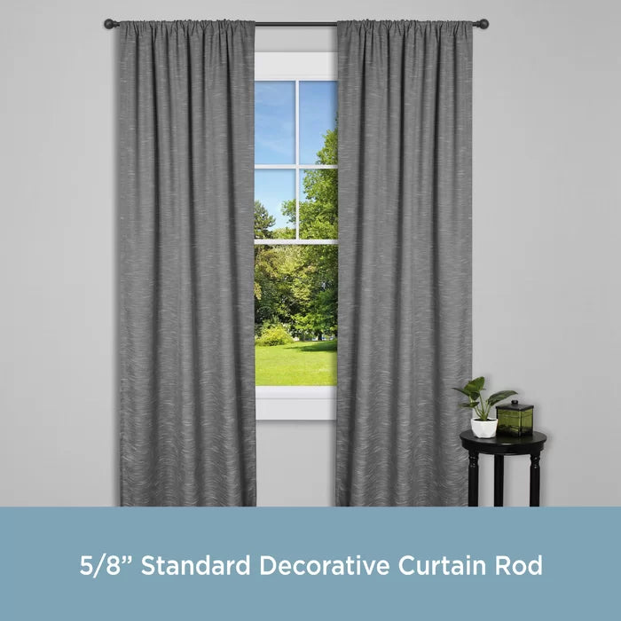 28" - 48" Black Adjustable 0.63" Single Curtain Rod, (Set of 7)