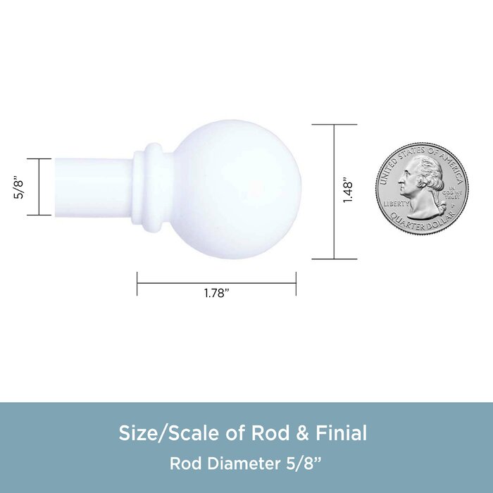 28" - 48" White Adjustable 0.63" Single Curtain Rod