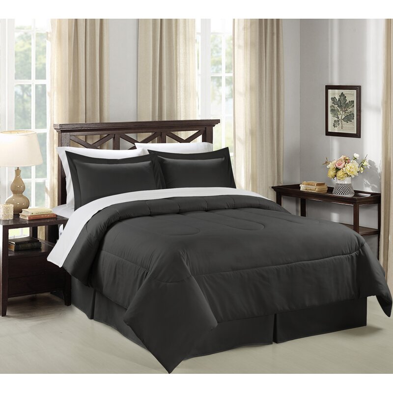 Black Wayfair Basics® Hypoallergenic Microfiber 7 Piece Comforter Set, Full