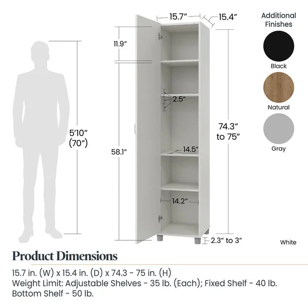 Black Wayfair Basics® Springboro 74" H x 16" W x 15" D Storage Cabinet