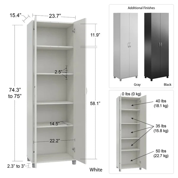 White Wayfair Basics® Springboro 74" H x 24" W x 15" D Storage Cabinet