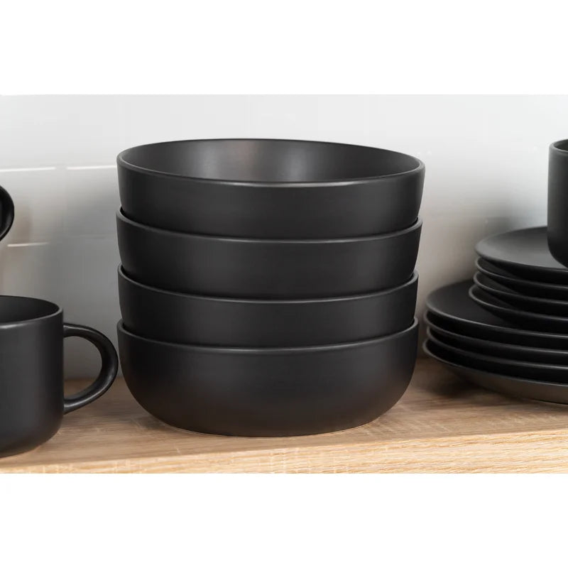 Black Wazee Matte Stoneware Dinnerware - Set of 16