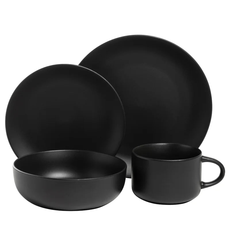 Black Wazee Matte Stoneware Dinnerware - Set of 16
