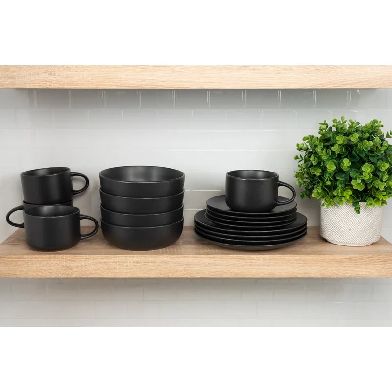 Black Wazee Matte Stoneware Dinnerware - Set of 16