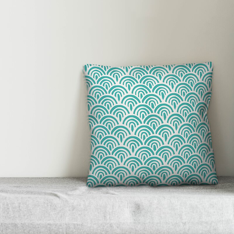 16" x 16" Aqua/Cream Weatherholt Abstract Scallop Indoor/Outdoor Throw Pillow B91-VS277