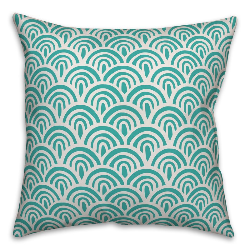 16" x 16" Aqua/Cream Weatherholt Abstract Scallop Indoor/Outdoor Throw Pillow B91-VS277