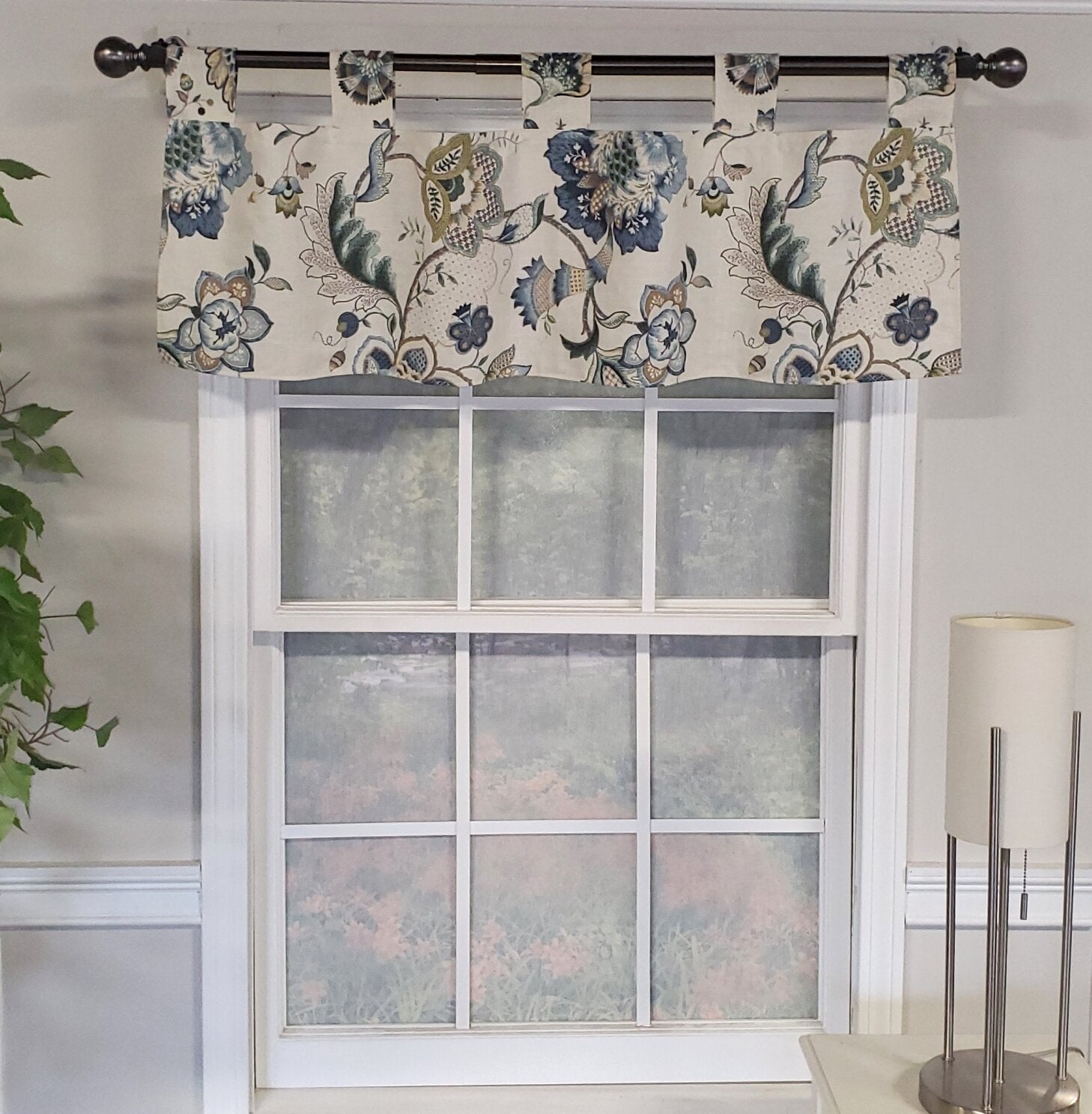 Blue and Green Weisberg Patchwork Tab Iris Curtain Valance TJ239