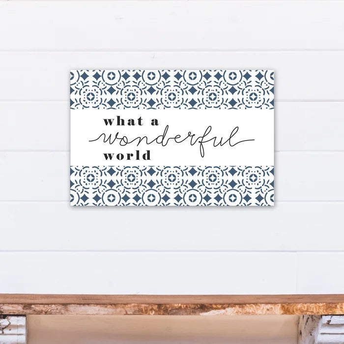 What A Wonderful World Blue Tile - Wrapped Canvas Textual Art