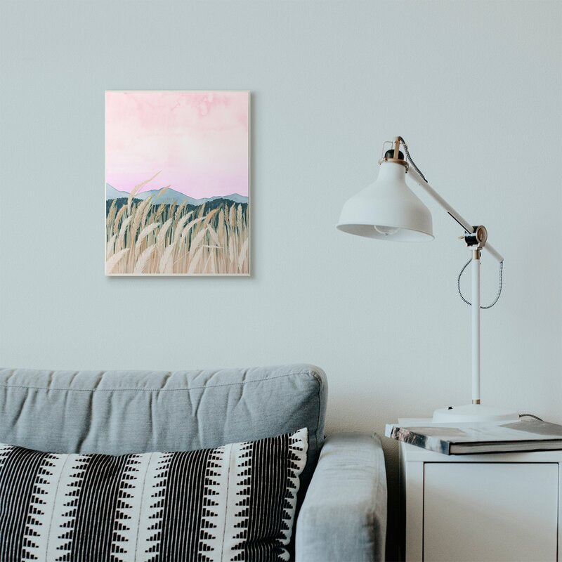 'Wheat Field Dawn Pink Green Watercolor' by Grace Popp - Painting Print SHS141