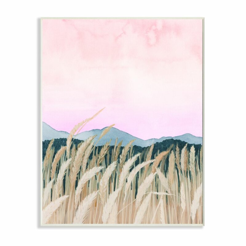 'Wheat Field Dawn Pink Green Watercolor' by Grace Popp - Painting Print SHS141