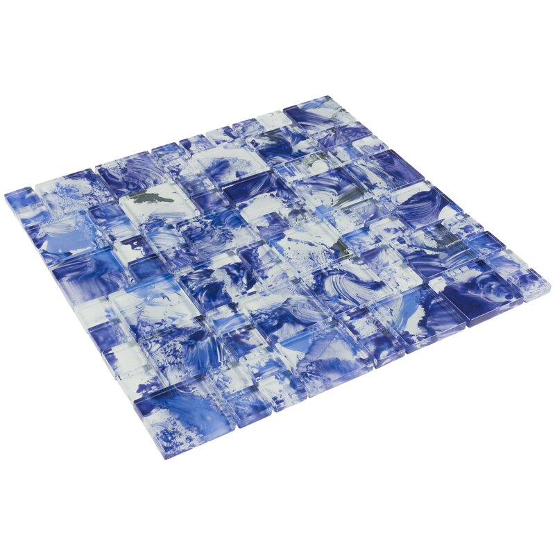 Modular Translucent Random Sized Glass Mosaic Tile in Glossy Blue/White K7171 (25 boxes)