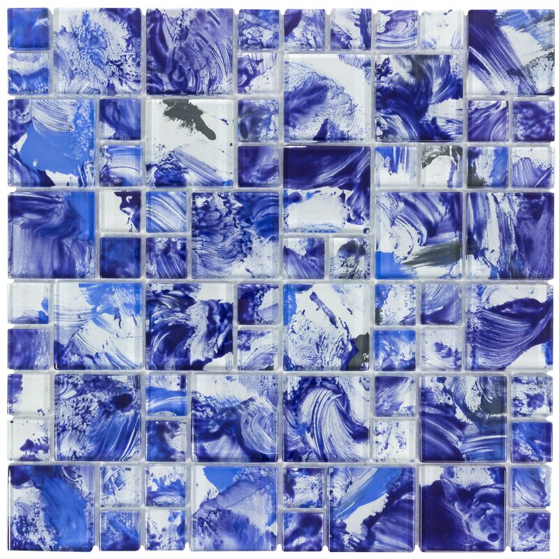 Modular Translucent Random Sized Glass Mosaic Tile in Glossy Blue/White K7171 (25 boxes)