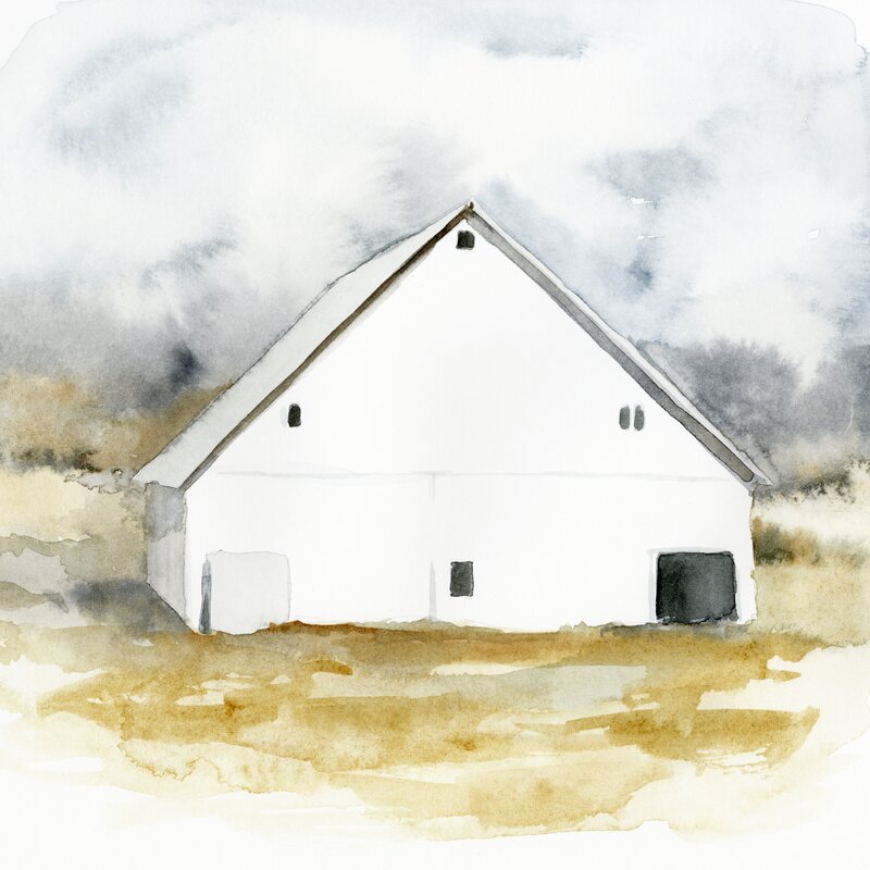 36" H x 36" W x 1.25" D White Barn Watercolor IV by Victoria Barnes - Wrapped Canvas Painting