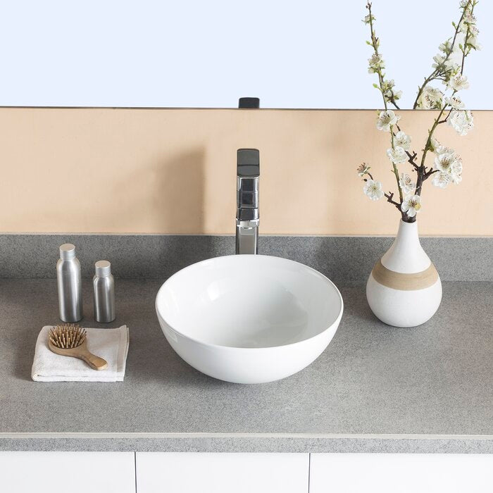 White Ceramic Circular Vessel Bathroom Sink