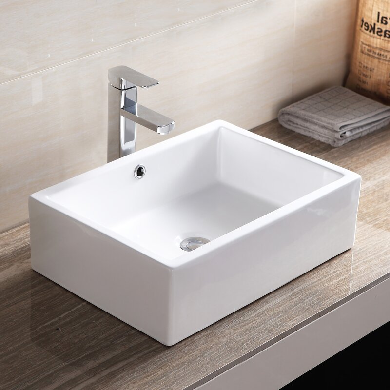 1041201800 White Ceramic Hand Hammered Rectangular Vessel Bathroom Sink pt1059