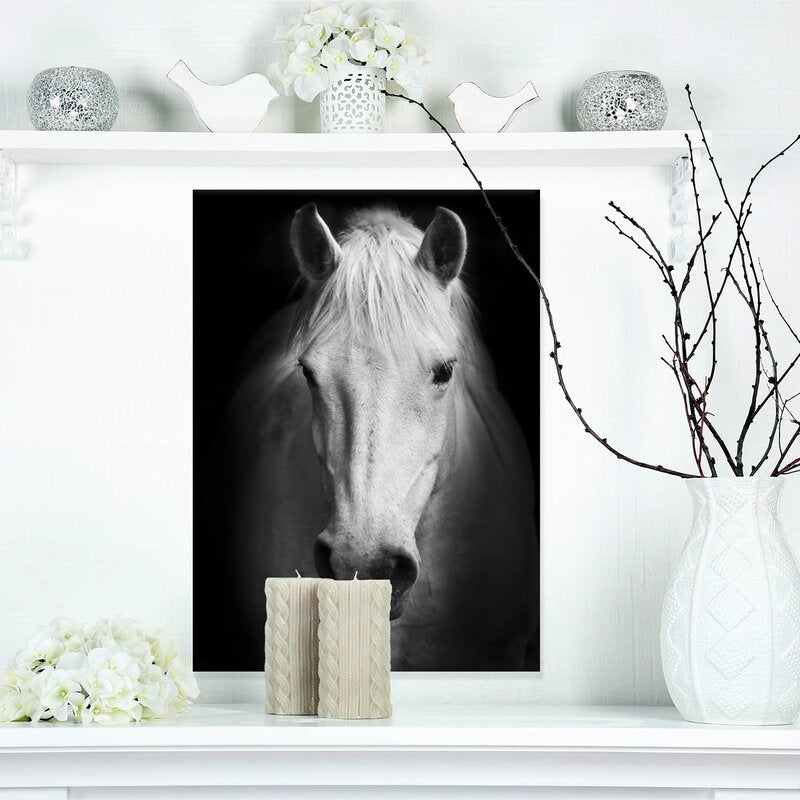 40" H x 30" W x 1" D White Horse Black And White - Unframed Graphic Art on Canvas SHB310