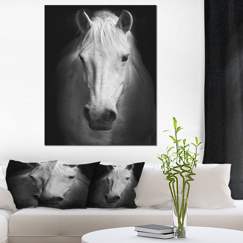 40" H x 30" W x 1" D White Horse Black And White - Unframed Graphic Art on Canvas SHB310
