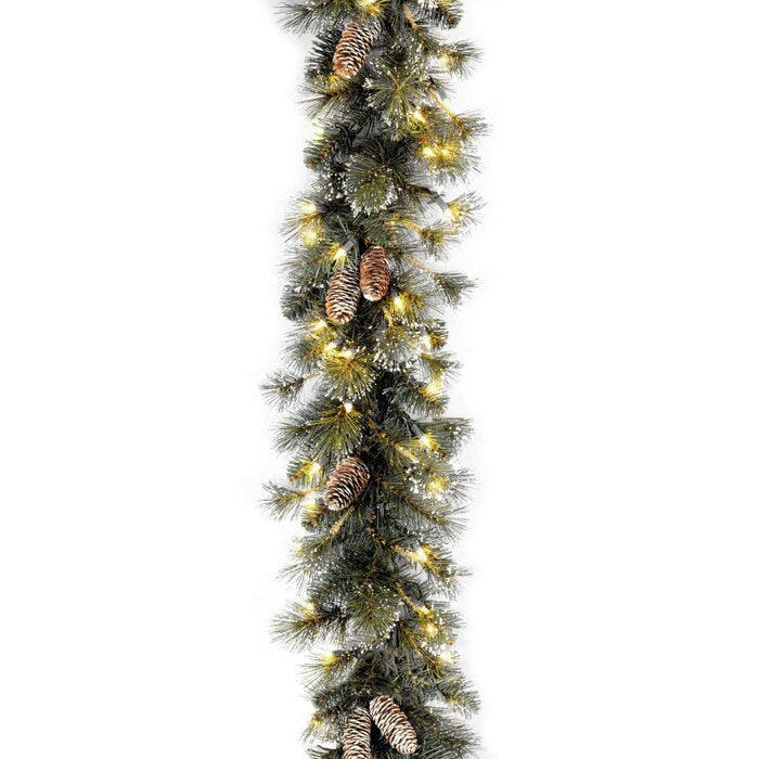 9' Glitter Pine Pre-Lit Garland with Clear/White Lights LX5302