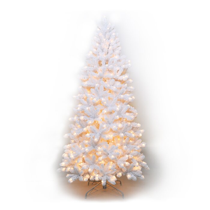 6.5' Flocked White Spruce Artificial Christmas Tree with Clear/White Lights (#K5749)