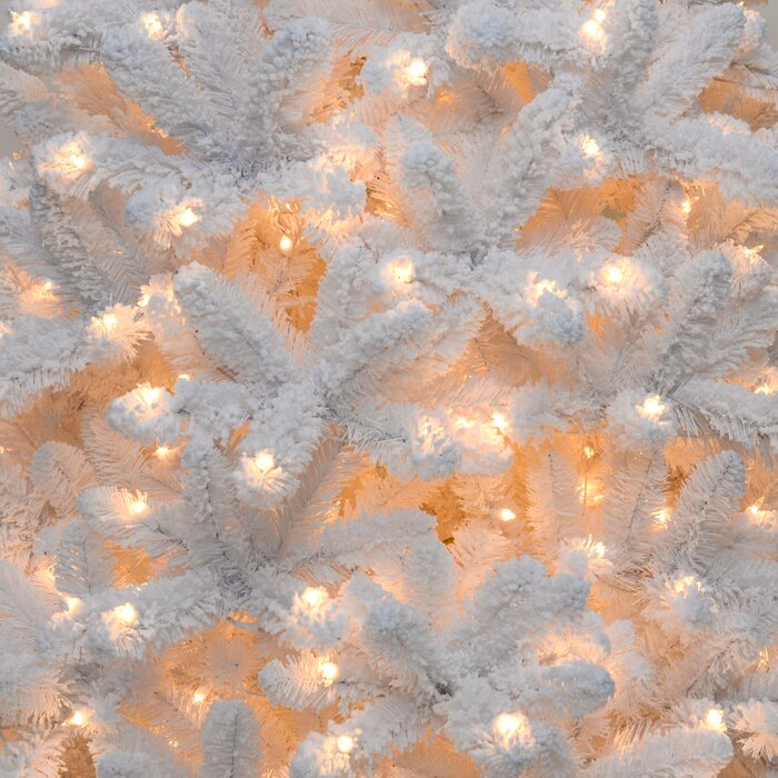 6.5' Flocked White Spruce Artificial Christmas Tree with Clear/White Lights (#K5749)