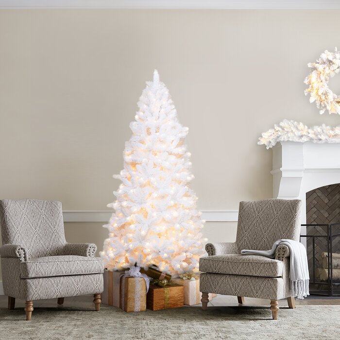 6.5' Flocked White Spruce Artificial Christmas Tree with Clear/White Lights (#K5749)