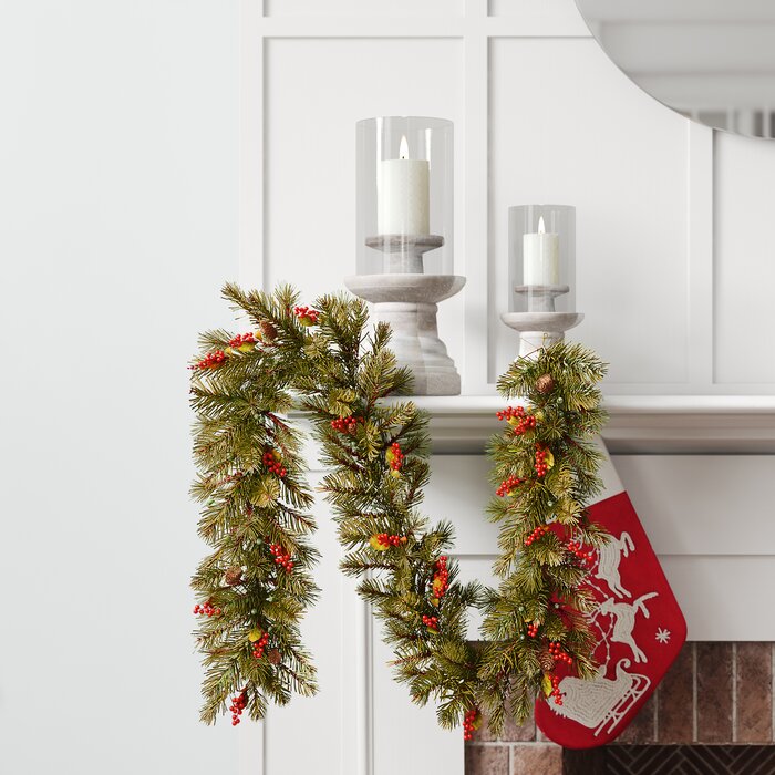 9' Wintry Pine Pre-Lit Garland with 100 Clear/White Lights LX5357