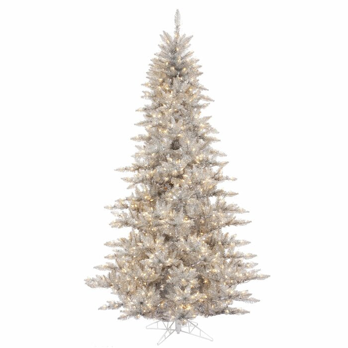 3' Silver Tinsel Fir Artificial Christmas Tree with 100 Clear/White Lights with Stand (#K5711)