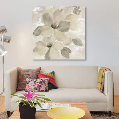 26" H x 26" W x 0.75" D White On White Floral II by Silvia Vassileva - Wrapped Canvas Gallery-Wrapped Canvas Giclée