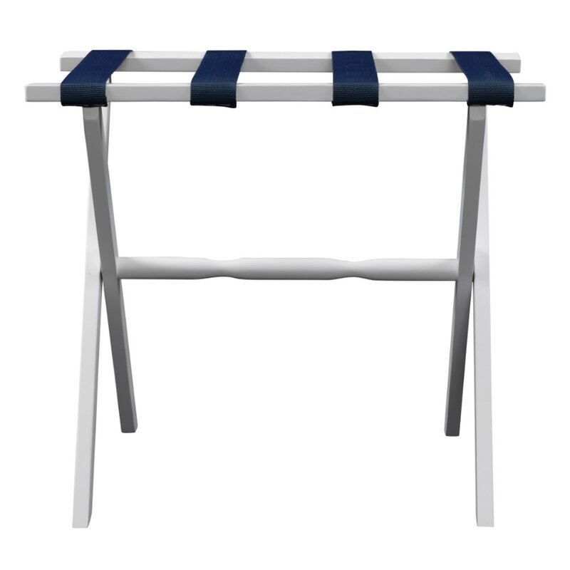 White Wood Straight Leg Luggage Rack With 4 Navy Nylon Straps KB652