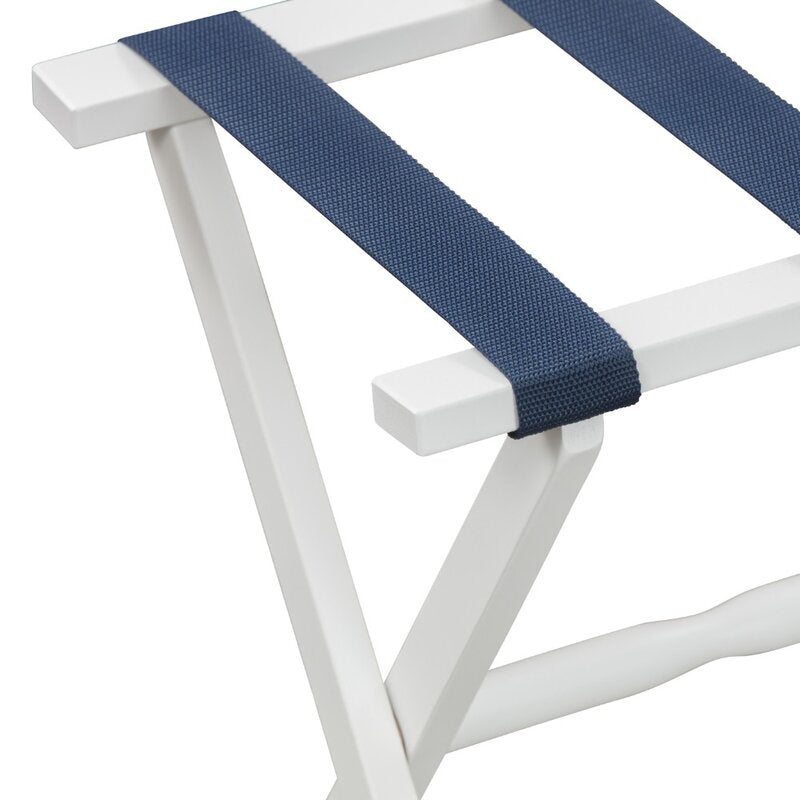 White Wood Straight Leg Luggage Rack With 4 Navy Nylon Straps KB652