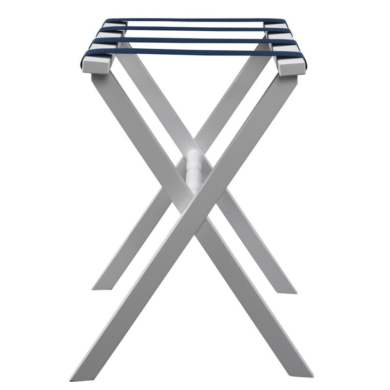 White Wood Straight Leg Luggage Rack With 4 Navy Nylon Straps KB652