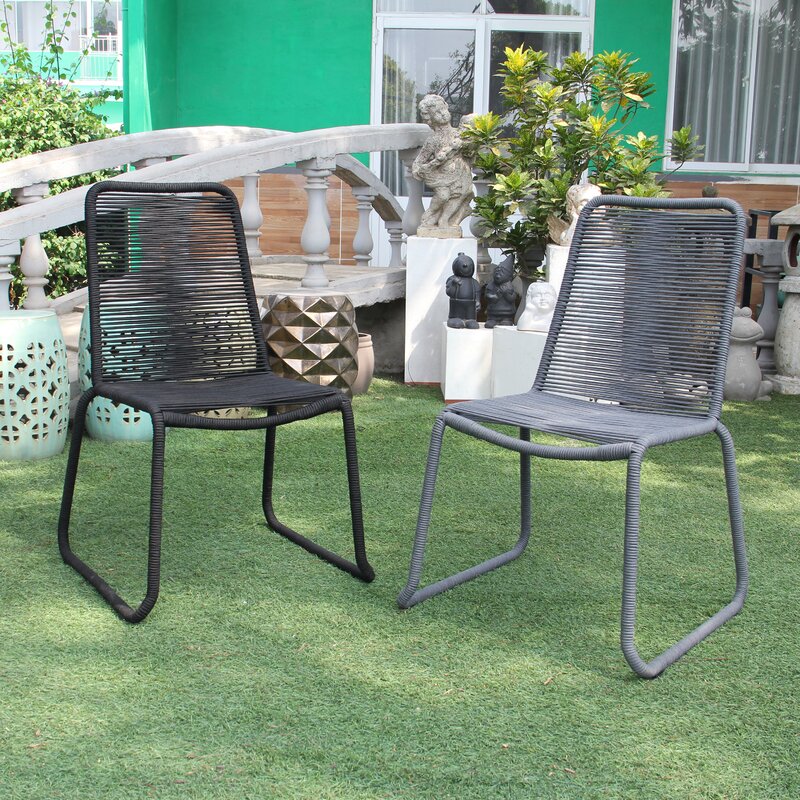 Black Whitner Stacking Patio Dining Side Chair (Set of 2) KB719