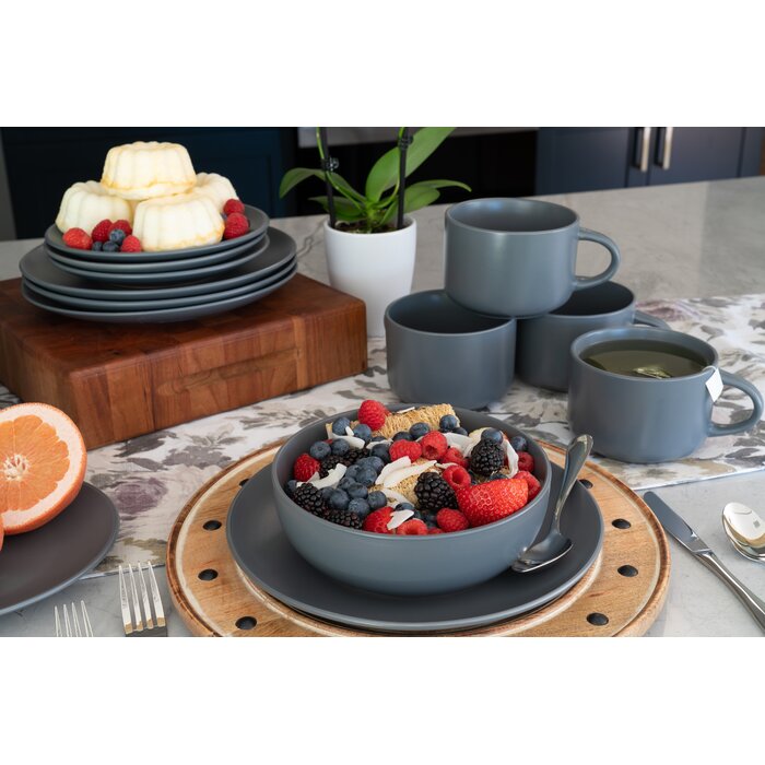 Wickham 16 Piece Dinnerware Set, Service for 4, Charcoal Grey #HA126