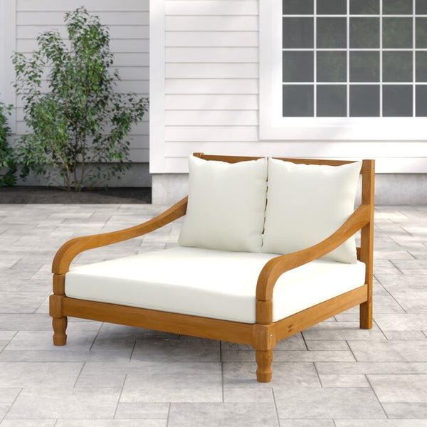 Wiest Double Chaise Lounge with Cushion Teak Brown Beige AS IS
