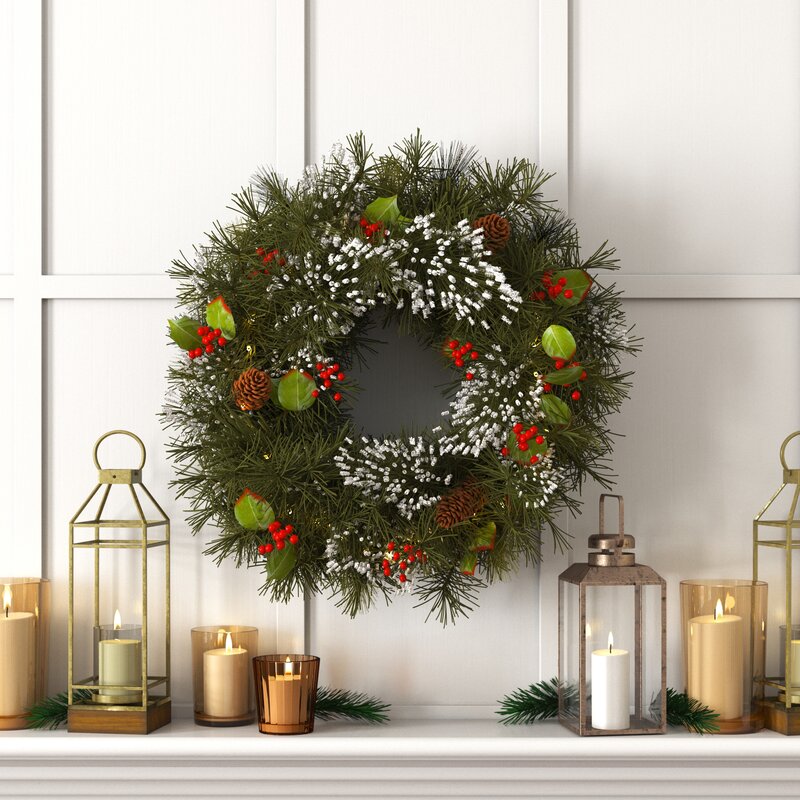 Willington Lighted Wreath, 24" H x 24" W x 6" D - Battery Operated