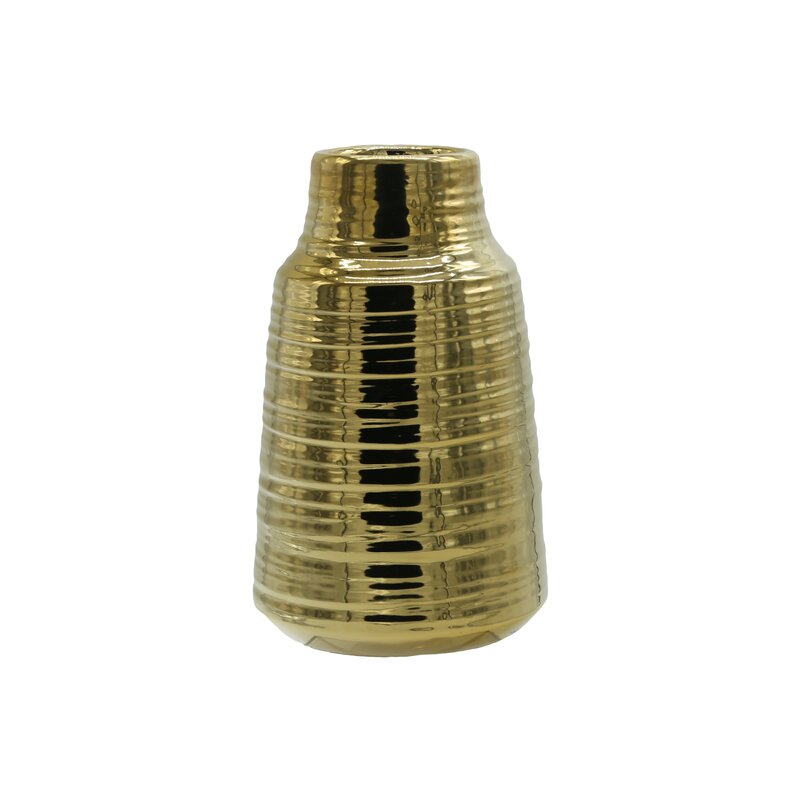 9.75" H x 6.25" W x 6.25" D Gold Wimborne Ceramic Round Table Vase CL476