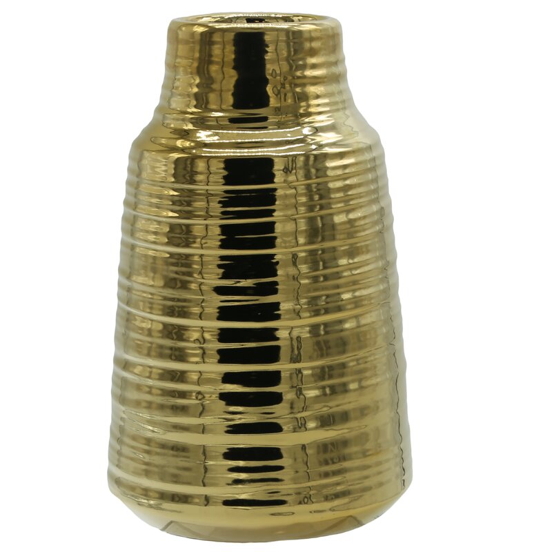 9.75" H x 6.25" W x 6.25" D Gold Wimborne Ceramic Round Table Vase CL476