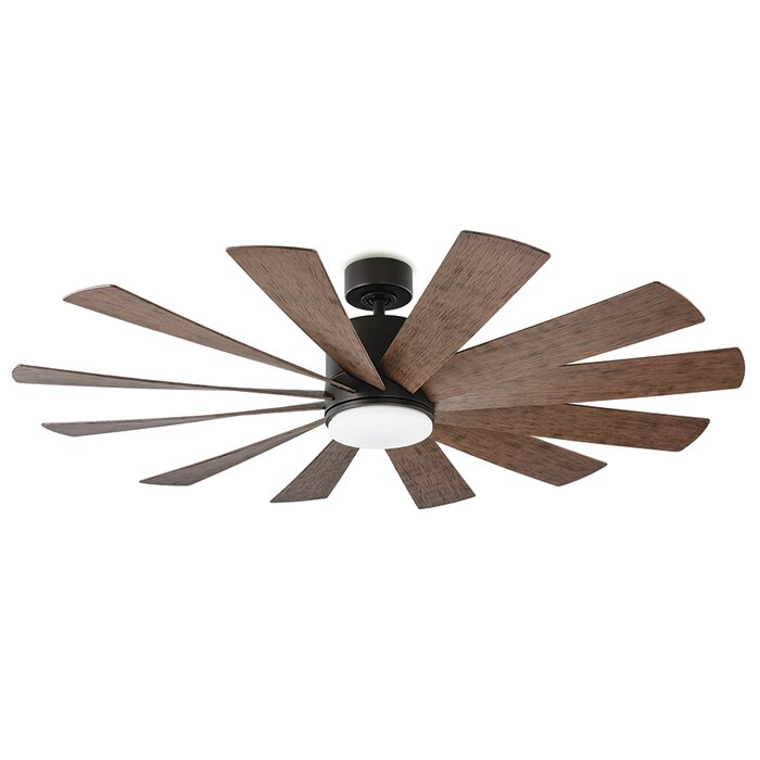 Oil Rubbed Bronze  with Dark Walnut Blades Windflower 12 - Blade Outdoor LED Windmill Ceiling Fan with Light Kit Included QL230
