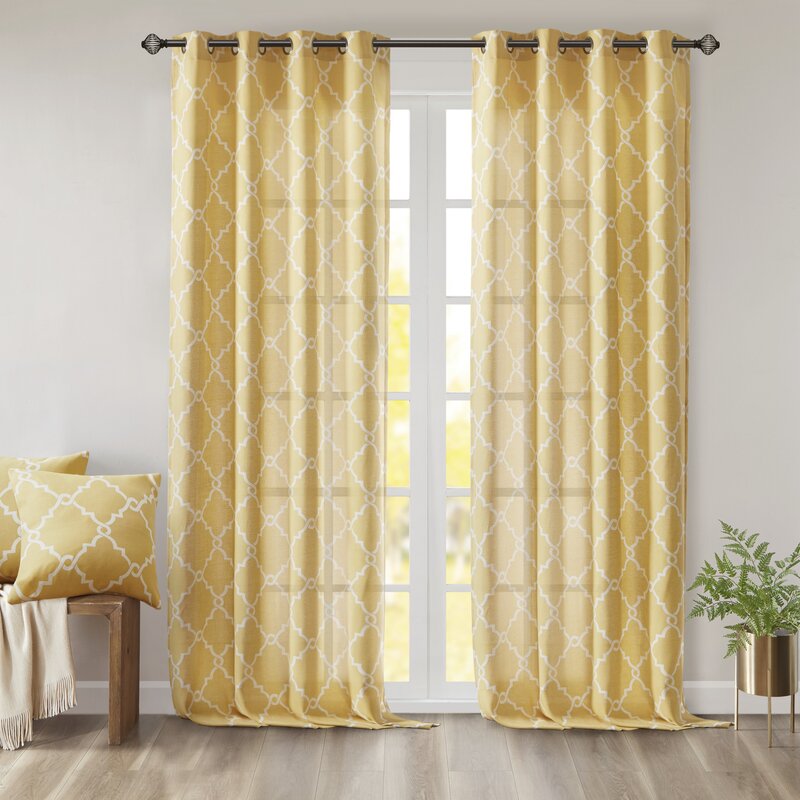 Winnett Cotton Blend Geometric Semi-Sheer Grommet Single Curtain Panel, (Set of 2), 50" W x 108" L
