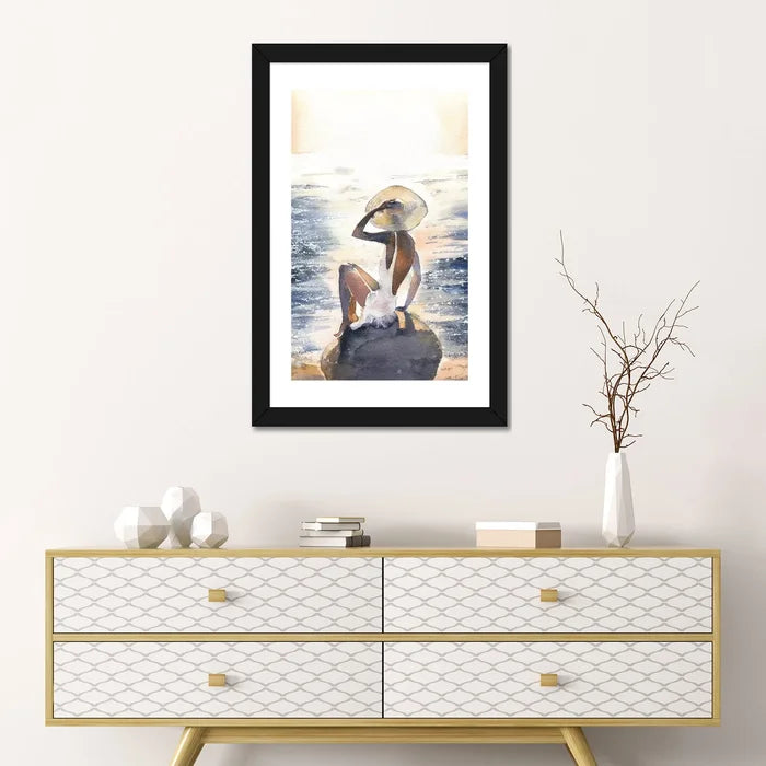 24" H x 16" W x 1" D Woman On A Rock by Marina Ignatova - Painting