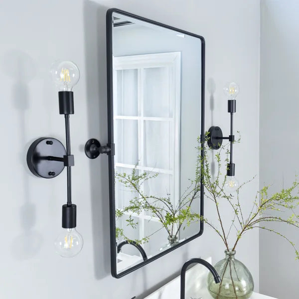 25" x 36" Matte Black Woodvale Metal Framed Wall Mounted Bathroom / Vanity Mirror