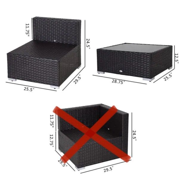 *AS IS* Outsunny 3-Piece Outdoor Wicker Patio Sofa Set with Cushions - Turquoise (2-Person Sofa and Glass Tabletop Ottoman ONLY)