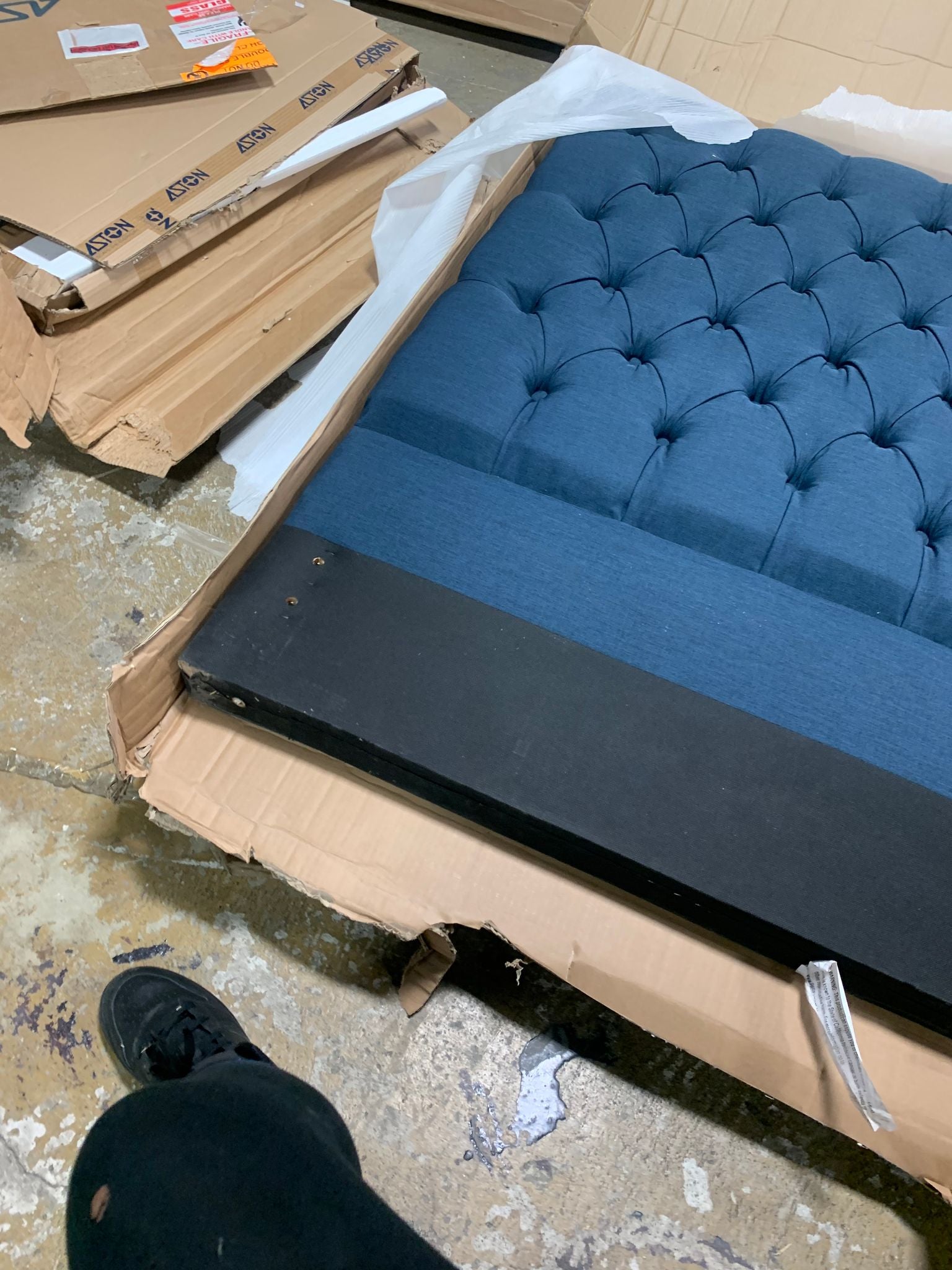 (AS IS) Meridian Furniture Ashton Queen Size Headboard in Navy Chrome Nailheads Contemporary (HEADBOARD ONLY)