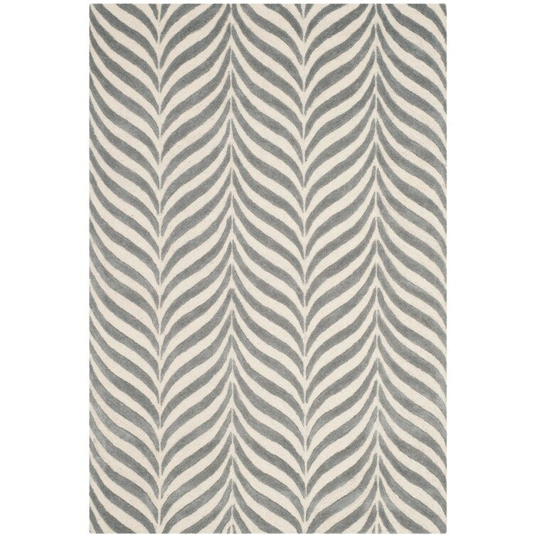 2'-6'' x 4' Zandbergen Striped Handmade Tufted Area Rug in Ivory / Gray